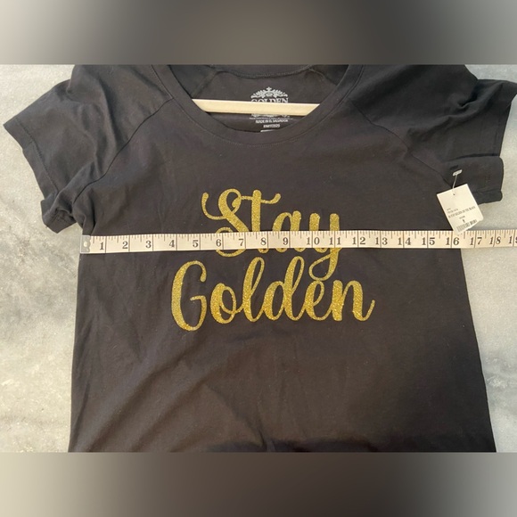 NWT Golden Nugget Size M Stay Golden Glitter Print Black Short Sleeve Tee Shirt - Picture 7 of 10